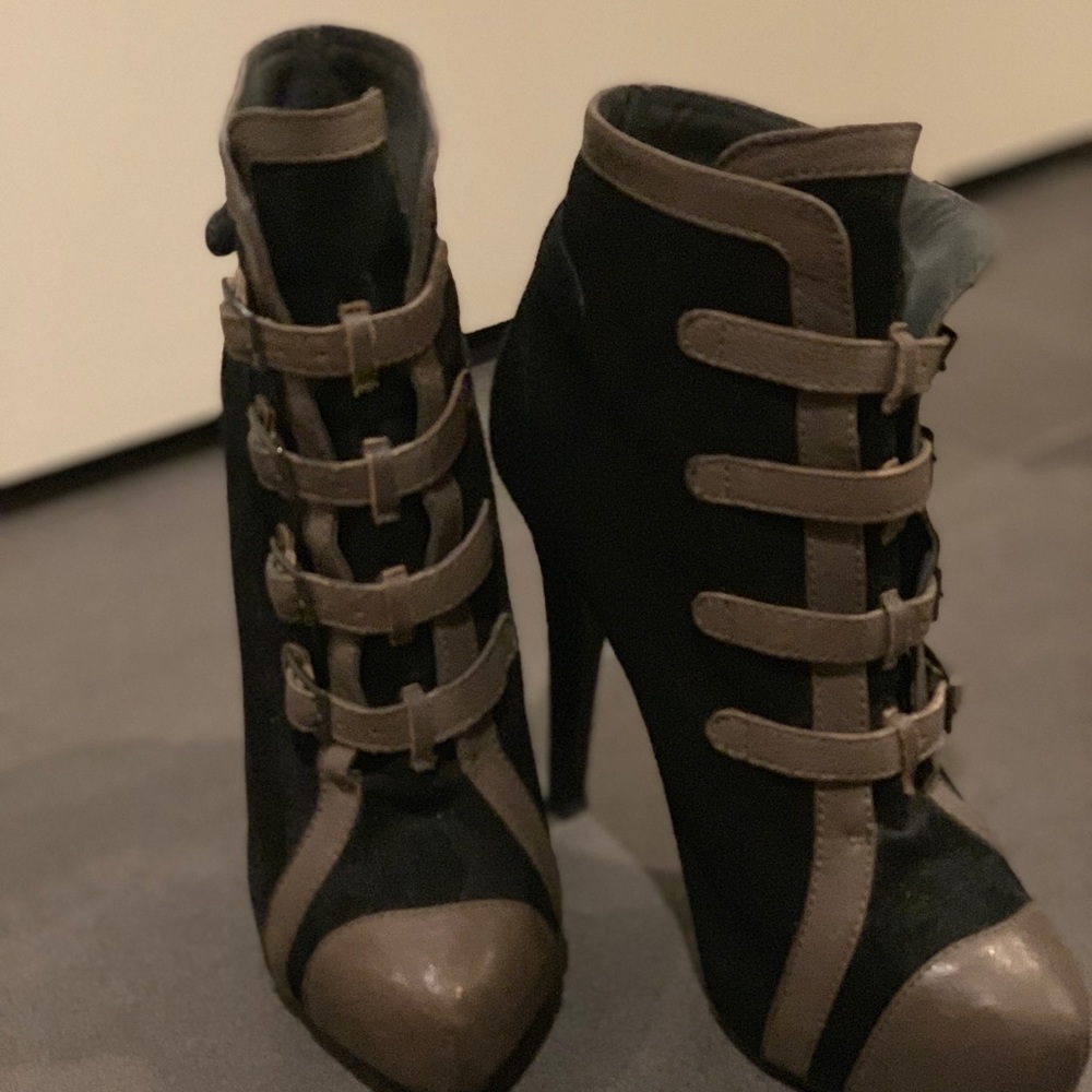 Black Grey Strappy Booties 7